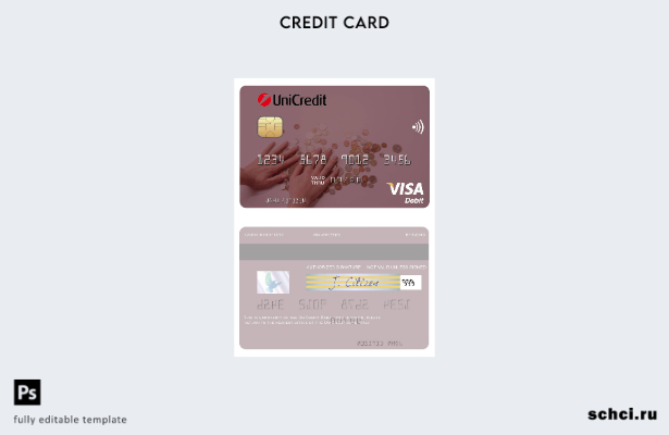 скачать в цифровом формате шаблон дебетовой карты Visa UniCredit Bank Италии